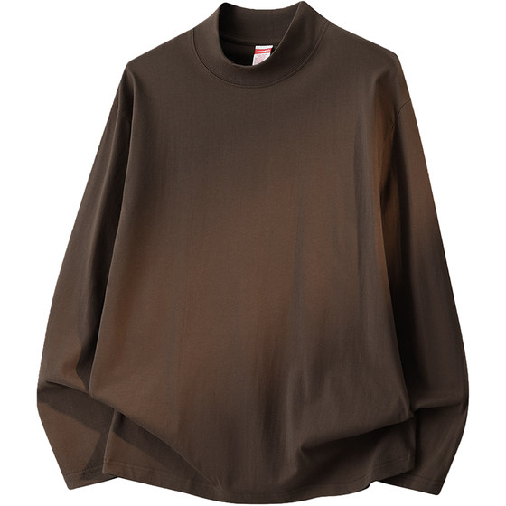 
American 260g heavyweight pure cotton long-sleeved T-shirt men's half turtleneck bottoming shirt loose inner mid-collar autumn shirt