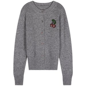 
Luoluo Jongjie gray sweater women's small long-sleeved wool cardigan top 2026 spring new style outer wear