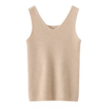 
2025 autumn and winter new style 100 cashmere camisole women's round neck v-neck reversible slim knitted bottoming shirt