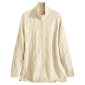 
Outlet counter brand genuine HZ new winter clothing mid-length zipper stand collar wool cardigan sweater for women