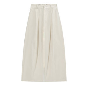 
Pure cotton beige wide-leg pants for spring and summer women's 2026 high-waisted loose versatile slim casual sports workwear pants