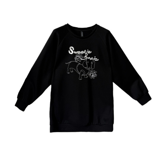 Puppy embroidered large size sweatshirt for women 2025 autumn and winter new style plus fat plus fat mm loose mid-length pullover top