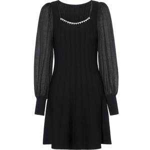 
FIVE PLUS dress women's French square neck high waist retro little black dress knitted skirt women's autumn