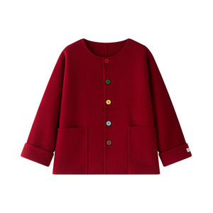 
Shrimp paste hemp boys double-sided wool coat winter 2026 new style foreign style New Year's greetings children's woolen coat