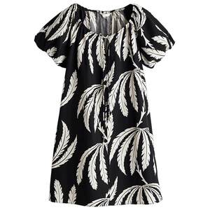HM women's dress summer wilderness romantic style loose A-line drawstring collar design floral skirt 1275760