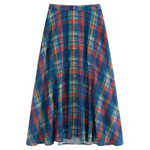 
AZure French retro color plaid low waist skirt polo collar single-breasted short T-shirt commuting outfit summer