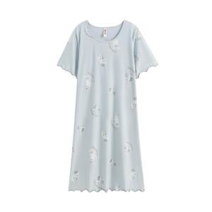 Fenteng nightdress Women's summer thin short -sleeved pure cotton large size cute pajamas home clothes all cotton female dress