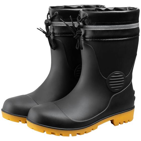 Steel-toe rain boots, anti-smash, anti-thorn, water-retaining labor shoes, men's construction site anti-slip rain boots, adult plus velvet tendon bottom wear-resistant rubber shoes