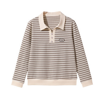 
Mom's fashionable top striped cotton long-sleeved T-shirt