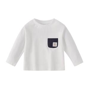 
jellybaby boys long-sleeved T-shirt spring round neck casual simple top versatile bear patch pocket children's clothing