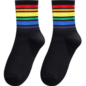 Rainbow socks for women in spring and summer cotton socks isn trendy socks for wearing stockings striped sports socks black socks