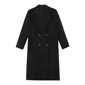 
MULVAN black woolen coat for women in autumn and winter double-breasted temperament retro over-knee mid-length woolen coat