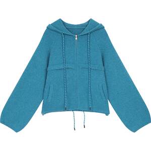 
Fairy's Pocket Blue Loose Zipper Cardigan Sweater Women's 2026 Spring and Autumn New Lazy High-Quality Jacket