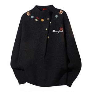 
Charles Heart Cat Printed Half Turtleneck Sweater for Men and Women Winter New Warm Casual Couple Sweater Trendy