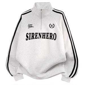 
American retro oversize trendy brand three-stripe half-zip stand-up collar sweatshirt for men and women loose sports couple jacket