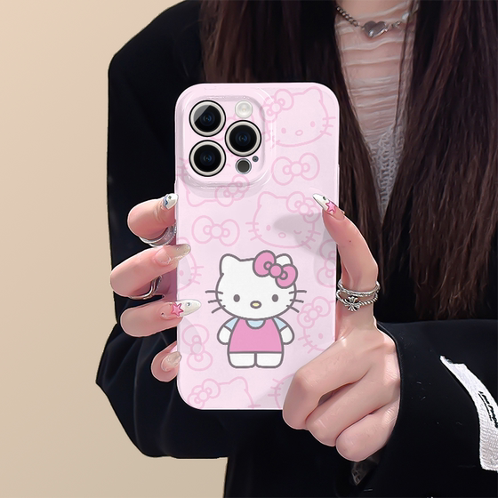 hellokitty适用iphone15promax苹果14粉色新款13全包mini防摔xr凯蒂猫可爱高级感小众12菲林8plus11手机壳女