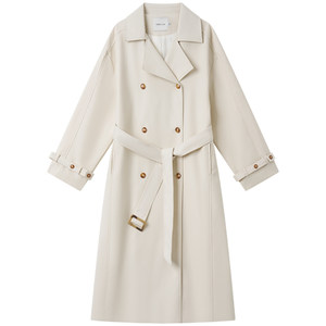 Halo Luu silhouette white windbreaker jacket for women's autumn new Korean casual high-end mid-length coat
