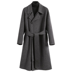 
Fashionable double placket pure wool double-sided woolen coat men's lapel mid-length belt woolen windbreaker woolen coat