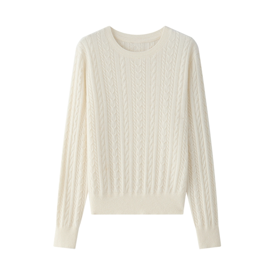 
TEASEL warm and soft winter BABY grade cashmere cloud soft loose round neck retro three-dimensional cable sweater