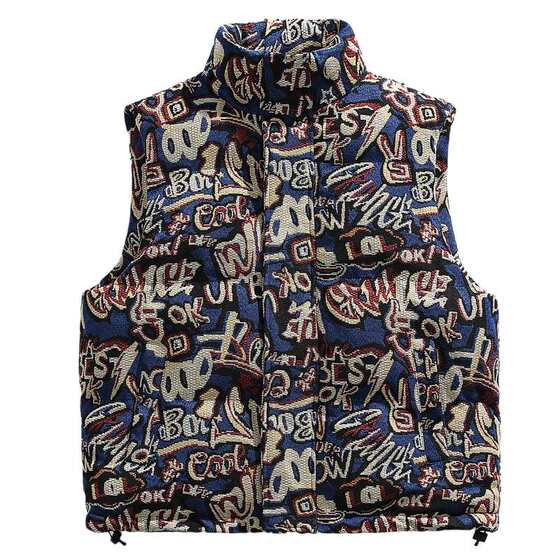 
Men's windproof stand-up collar cotton vest outer wear men's letter jacquard 2026 new winter thickened warm cotton jacket