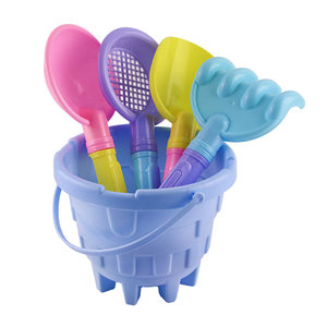 Children playing sand digging sand bucket shovel beach toy sleeve