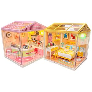 DIY big town warm bedroom mini kitchen milk tea shop scene cottage assembly model building block toys