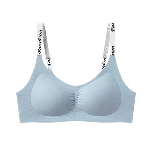 
English letters shoulder straps underwear for women with small breasts gathering thin summer traceless steel ring-free secondary breast bra set