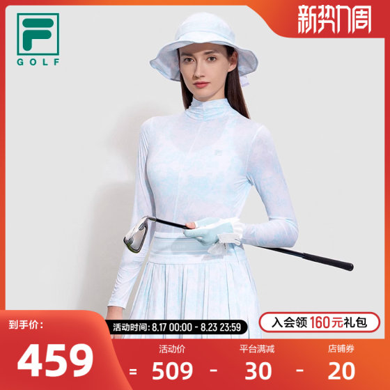 FILA 斐乐官方女子针织长袖上衣2023夏季小高领高尔夫运动长T