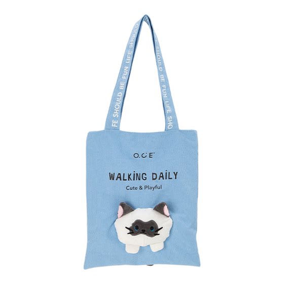 
OCE cute animal shoulder bag women's new three-dimensional doll trendy fashion lightweight kitten canvas bag large capacity