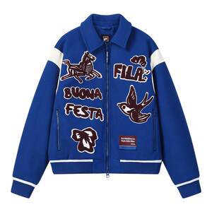 
FILA Official Couple's Cotton Clothes 2026 Spring New Color Matching Loose Lapel Jacket Warm Jacket