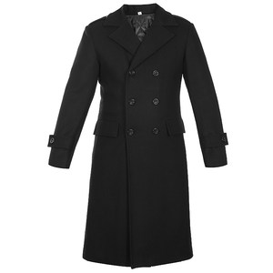 
Winter Thickened Wool Men's Coat Medium-Length Black Double Breasted Property Security Sales Office Concierge Workwear