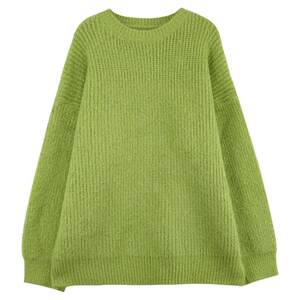 
ODonedu thickened high-end feel loose lazy style solid color round neck sweater for women retro pullover inner knitted sweater