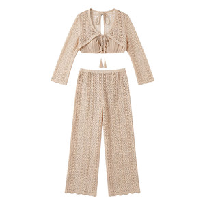 
European and American swimwear hot girls long pants long-sleeved blouse split bikini seaside resort style hot spring sexy swimsuit for women