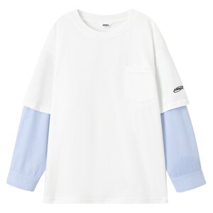 
[Fake two pure cotton T-shirts] Annai children's clothing for boys and girls round neck long-sleeved T-shirt 2024 autumn new casual