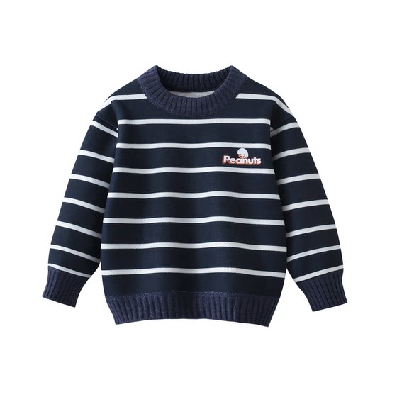 
Snoopy boys sweater 2026 autumn and winter new children's velvet warm sweater girls striped pullover top