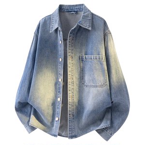 
American retro washed distressed denim shirt men's 2026 spring new loose large size long-sleeved casual shirt