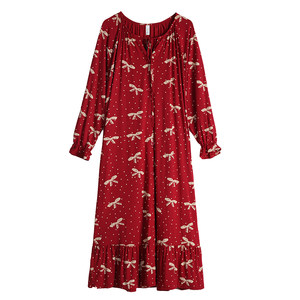 
Xuanliang nightgown for women in spring and autumn long-sleeved modal pajamas four seasons polka dot large size soft red loose home clothes