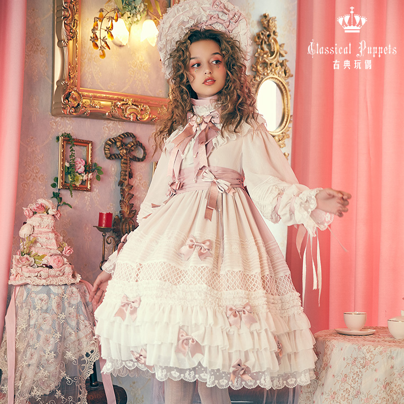 古典玩偶 少女人形十女 洛丽塔 OP有袖连衣裙 生成色 S