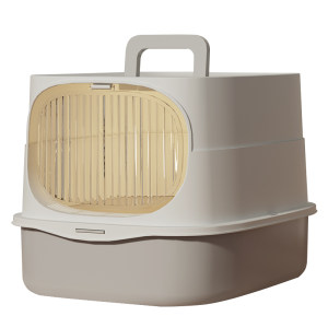 Cat litter box fully enclosed, super large kitten toilet with low entrance anti-splash and portable sand basin anti-odor removal
