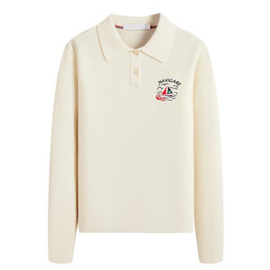 
[Pure Wool] Navigare Italian small sailboat white lapel sweater for women 25 autumn and winter commuter sweater