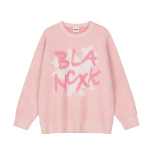 
HTTAOSUP mohair lazy style soft glutinous sweater sweater for women spring and autumn dopamine towel embroidered letter top