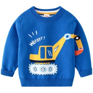 
Children's clothing boys' fleece sweaters 2026 spring and winter new cartoon double-layer tops for small and medium-sized children's cotton knitted sweaters