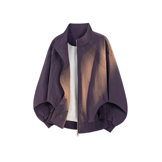 
V37 American fashion brand deconstructed stitching stand-up collar flight jacket men's spring and summer high-end purple loose zipper jacket