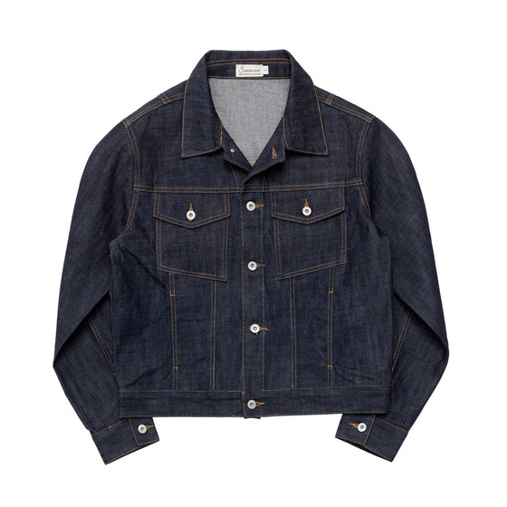 
SUNINWAVE 16 oz narrow red edge red eared cow jacket short wide version denim texture jacket