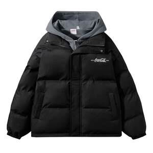 Coca-Cola/Coca-Cola fake two-piece spliced ​​cotton coat men's couple's winter cotton coat trendy brand thick coat