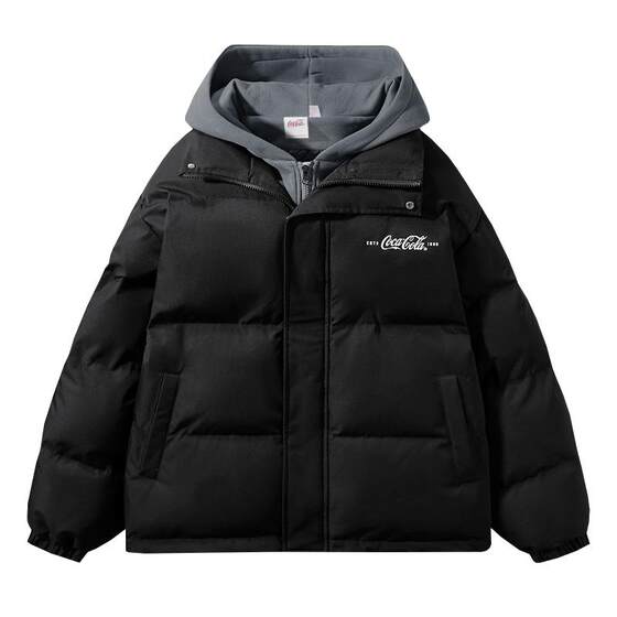 Coca-Cola/Coca-Cola fake two-piece spliced ​​cotton coat men's couple's winter cotton coat trendy brand thick coat