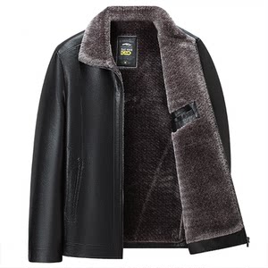 
Woodpecker soft leather jacket for men in autumn and winter plus velvet and thickened leather jacket for middle-aged and elderly dads imitation sheepskin genuine leather lapel jacket