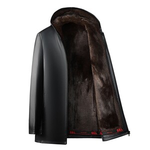 Haining genuine leather fur men's leather jacket top layer sheepskin hooded leather jacket winter warm middle-aged father's coat