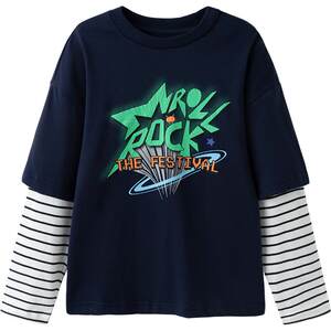 
Balabala boys long-sleeved T-shirt, medium-sized children's pure cotton fake two-piece base shirt, spring and autumn clothes, new children's clothing, children's clothing