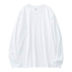 250g heavy cotton long -sleeved T -shirt men's base shirt solid color wild casual round neck loose and white T popular
